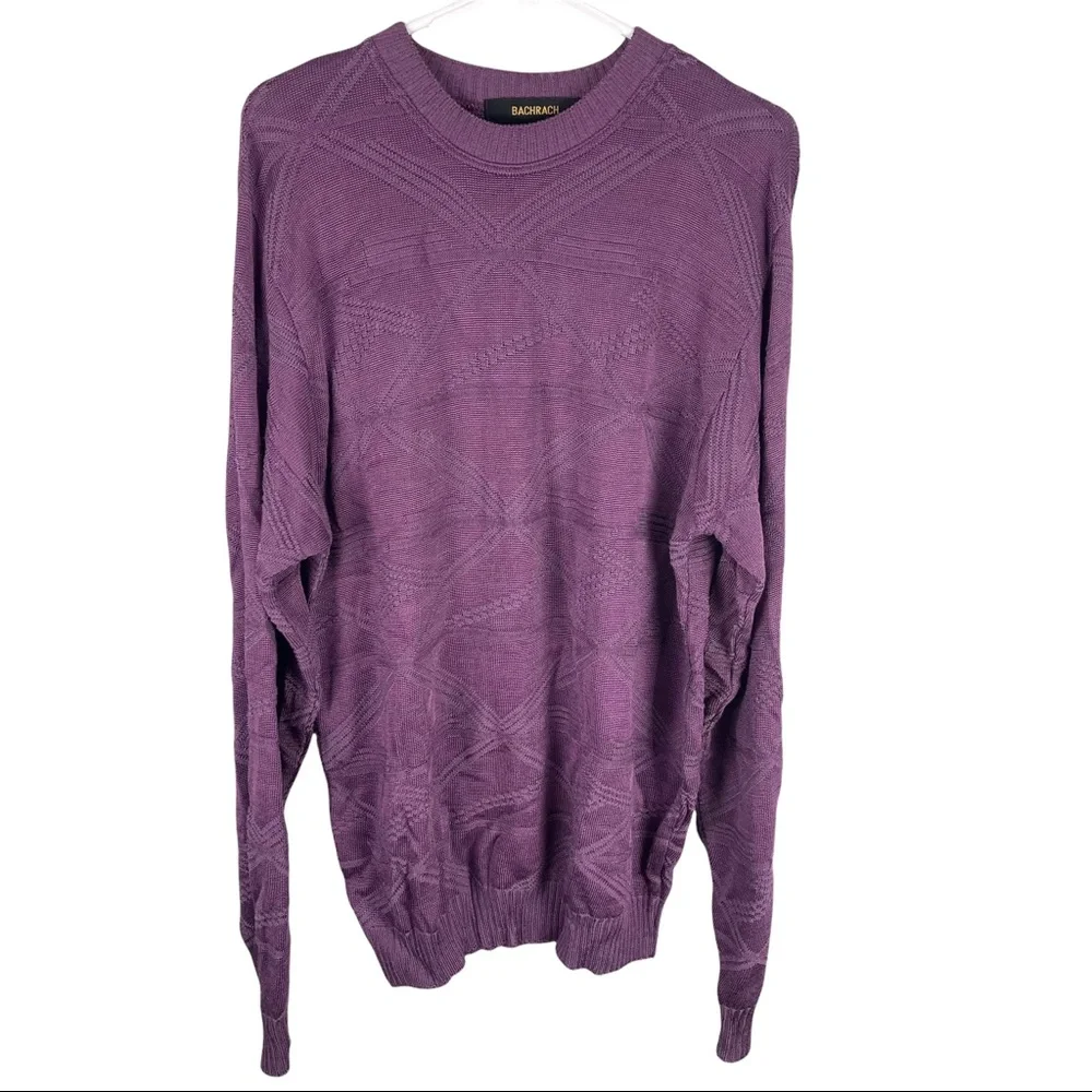 Bacharach grape textured oversized sweater crew neck sz M cotton blend - Picture 1 of 5